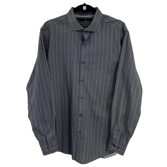 Hart Schaffner Marx Mens Grey Navy Printed Long Sleeve Button Down Large - Picture 1 of 5
